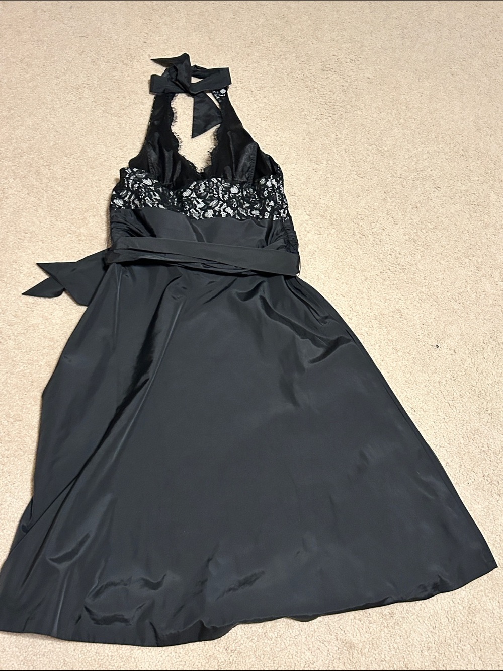 White House Black Market Black Halter Lace Fit-and-Flare Dress - Picture 4 of 5